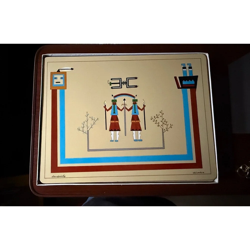 Pimpernel Sandpainting Place Mats Navajo‎ Del Pavate Set of 4 Cork Back England